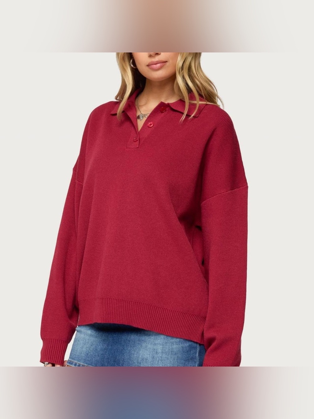 Edikted Lorie Oversized Knit Polo Sweater